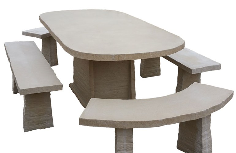 table ovale en pierre reconstituee