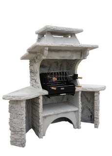barbecue en pierre reconstituee gril avec tourne broche acier 